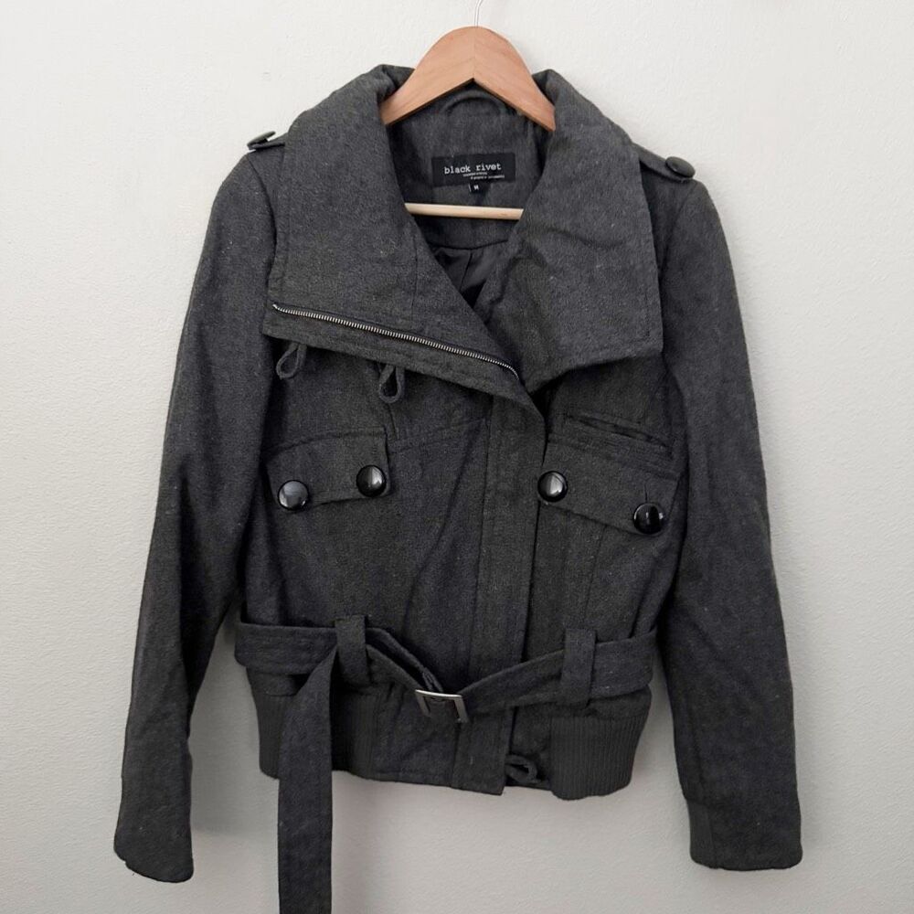 BLACK RIVET | Charcoal Gray‎ Recycled Wool Blend Jacket Coat | Size Medium